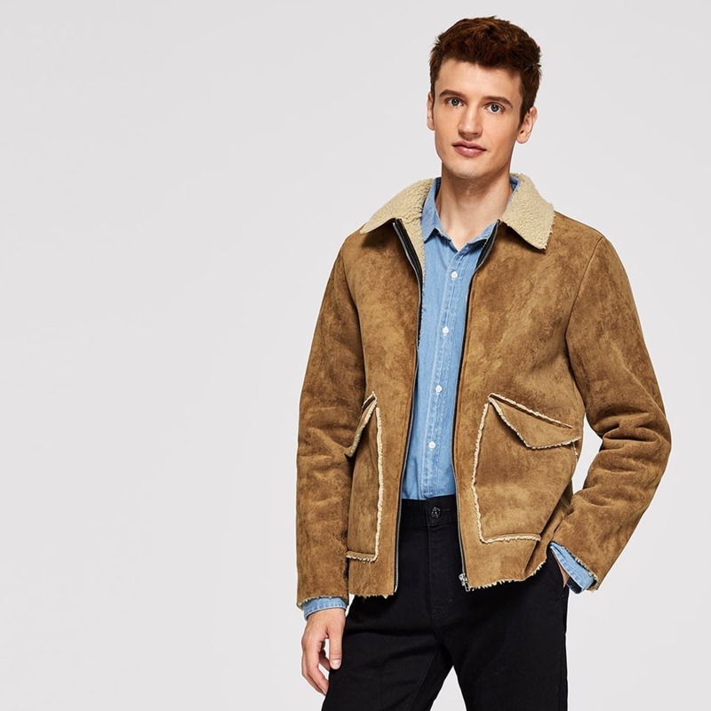 

Guys Zip Up Faux Shearling Jacket, Camel