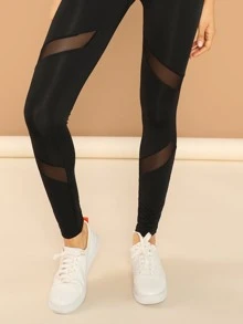 SHEIN Mesh Insert Unitard Jumpsuit - Black - View 4