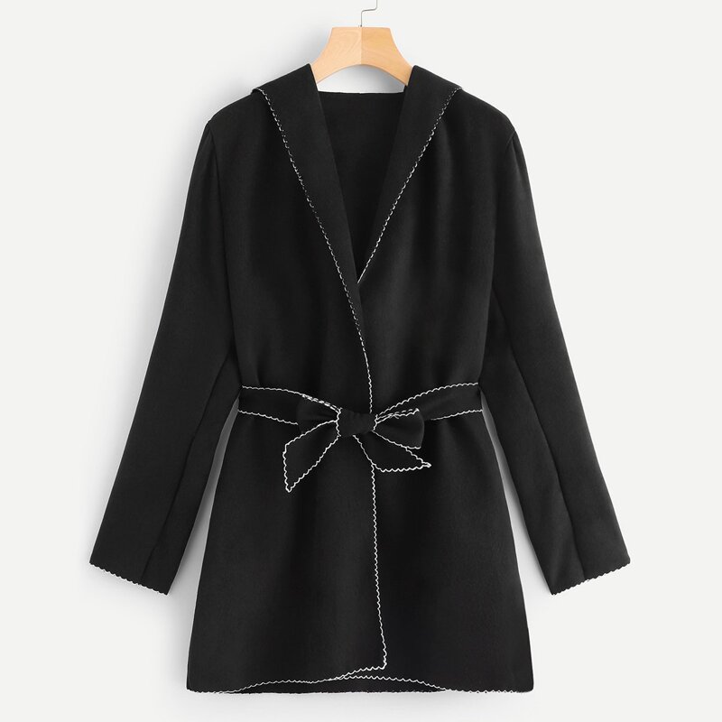 

Contrast Trim Hooded Outerwear, Black