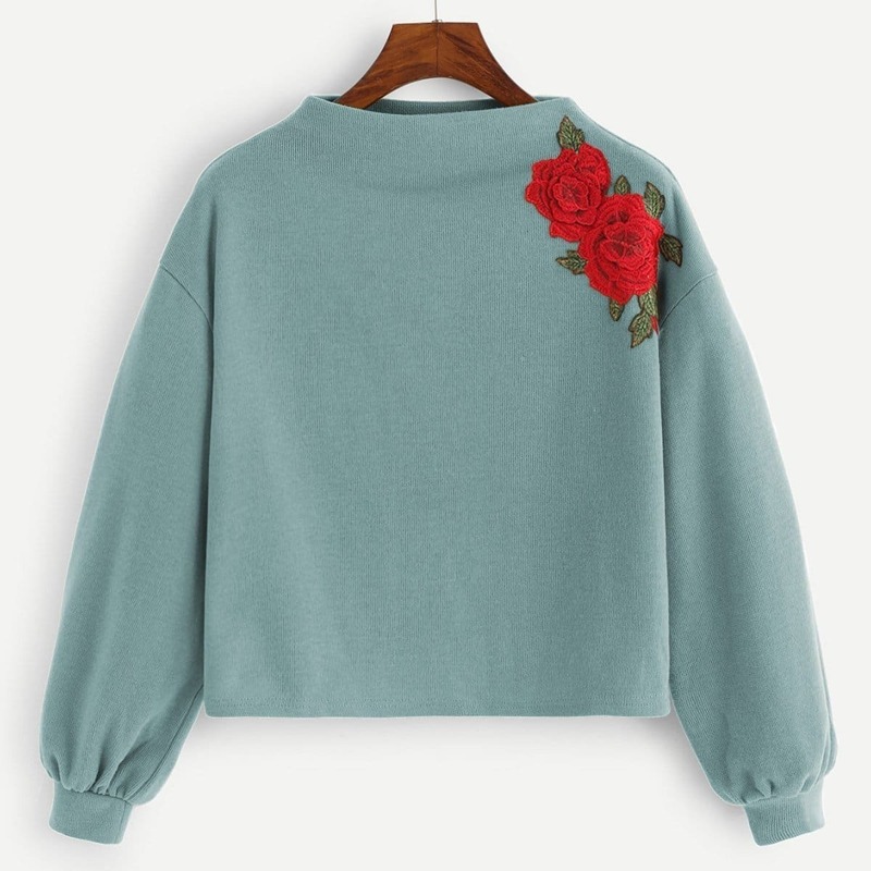 

Floral Applique Sweatshirt, Blue