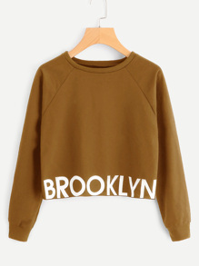 Letter Print Hem Crop Sweatshirt