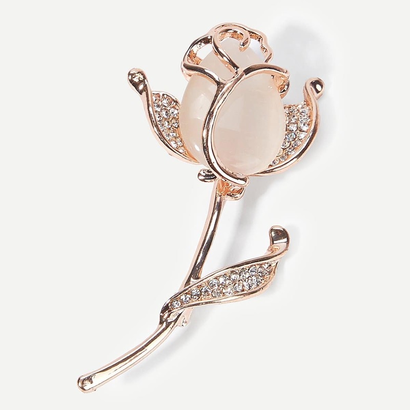 

Rhinestone Detail Rose Brooch, Pink