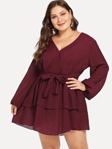 Plus Wrap Front Belted Crinkle Dress