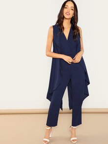 Surplice Neck Slant Pocket Cape Jumpsuit