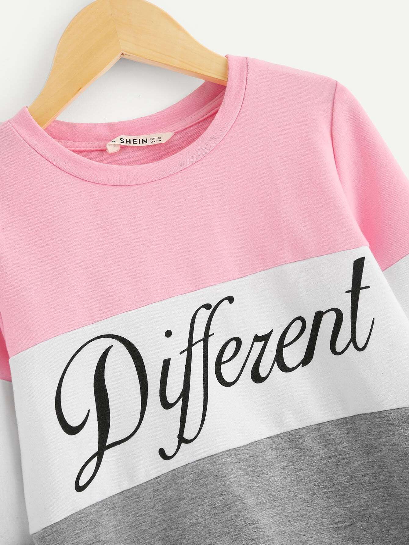 girls cut and sew letter print sweatshirt | shein uk