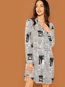 Newspaper Print Shirt Dress
