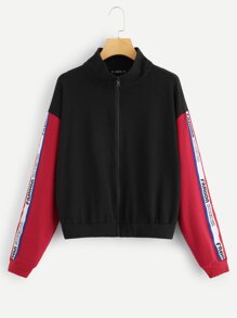 Letter Tape Side Color Block Jacket