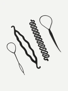 Hair Bun Set Hair Braider Hairdressing Tool Centipede Braid Pull Needle Tie Ball Head Headdress Easy Styling Female Hair Braid Tool 4 Pieces Black - Black - View 2