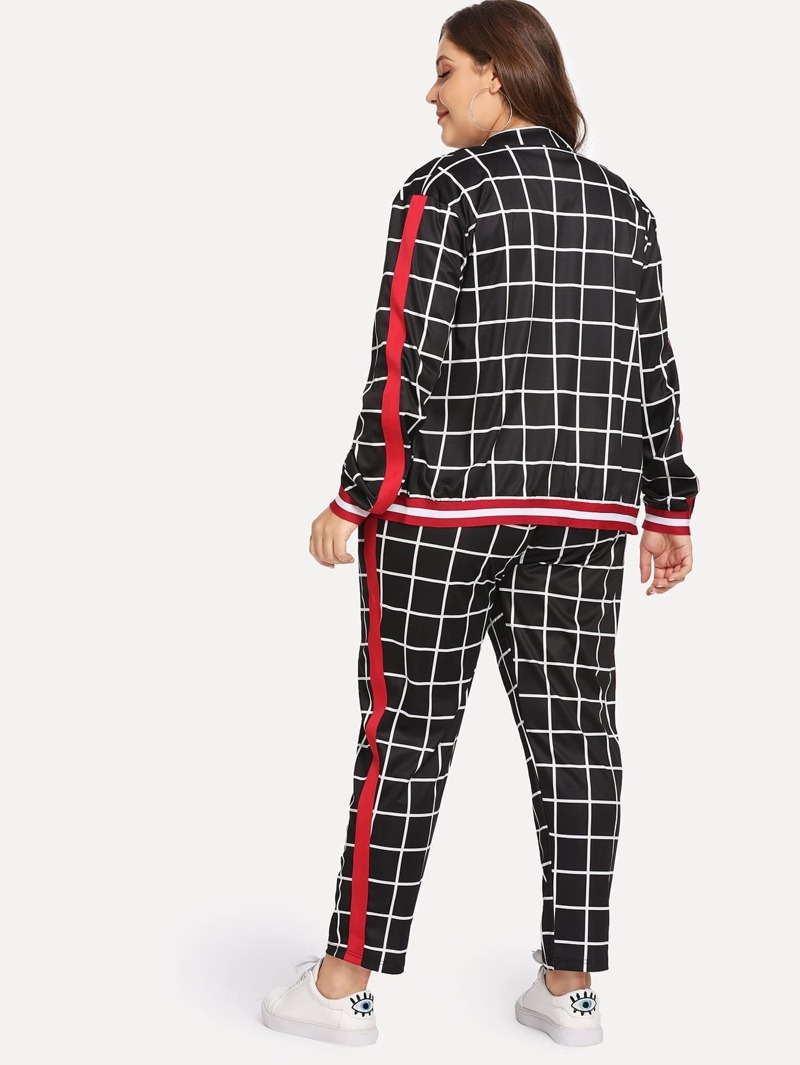 plus plaid jacket with pantsfor women-romwe