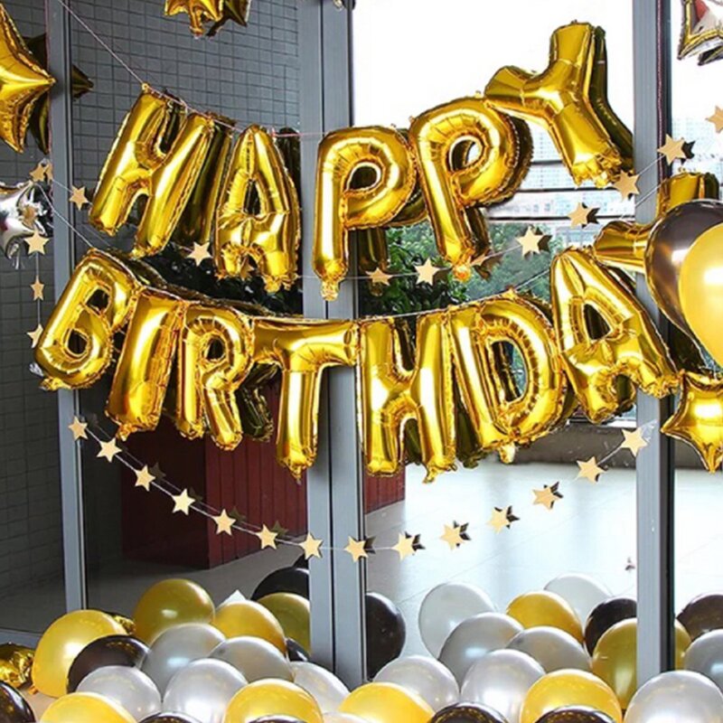 

16inches Birthday Balloon Banner 13pcs, Gold