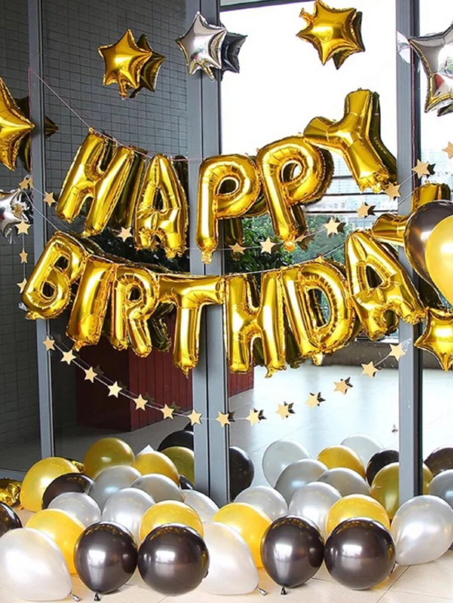 16inches Birthday Balloon Banner 13pcs - Gold - View 1