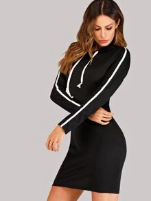 Vestido tipo sudadera con bandas laterales - Negro - Ver 5