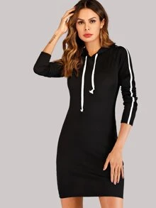 Vestido tipo sudadera con bandas laterales - Negro - Ver 1