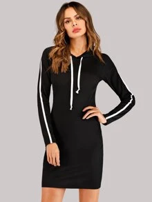 Vestido tipo sudadera con bandas laterales - Negro - Ver 2