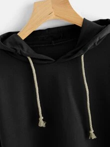 Drawstring Crop Hoodie - Black - View 3