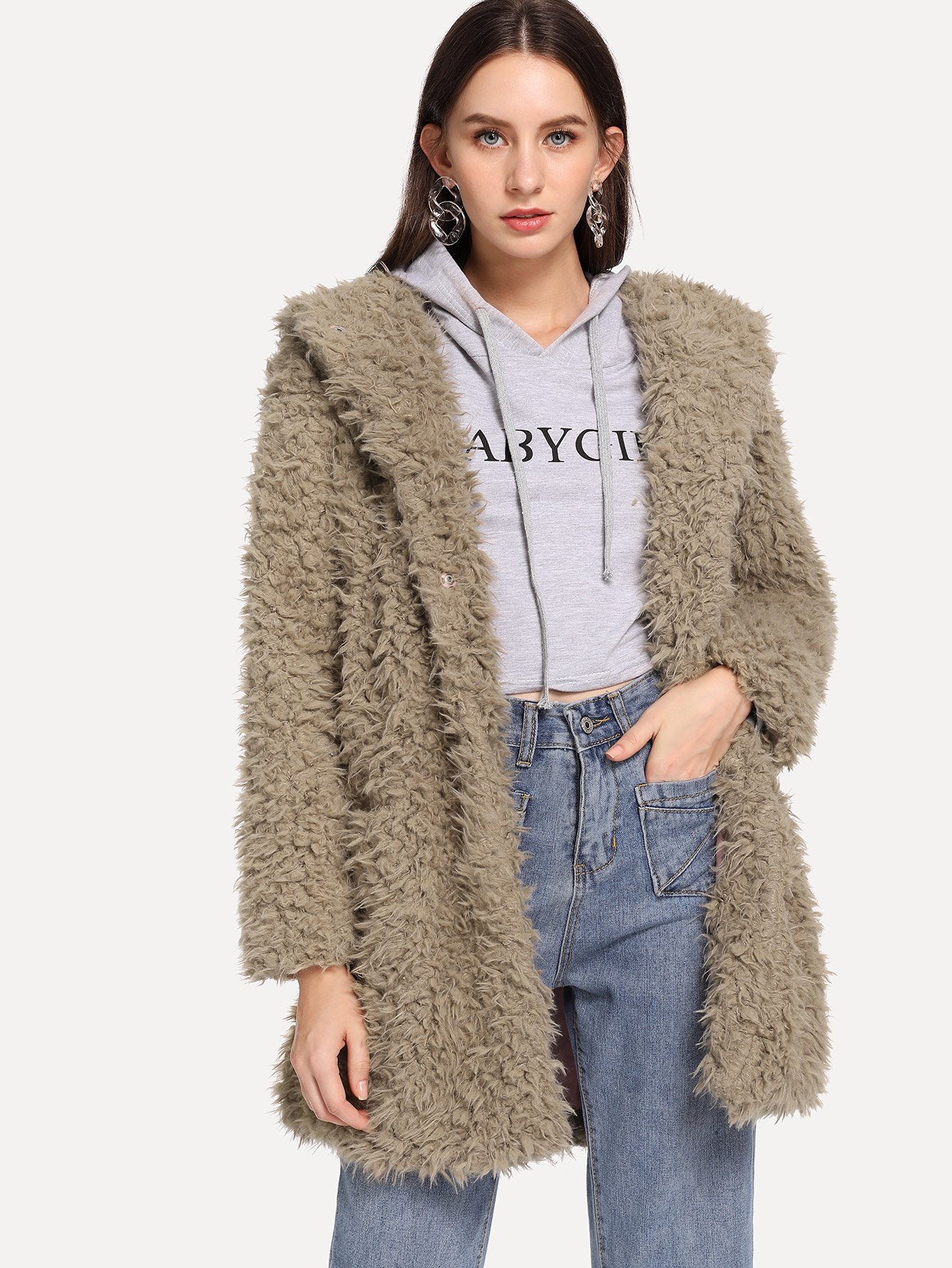 faux fur hooded teddy coat