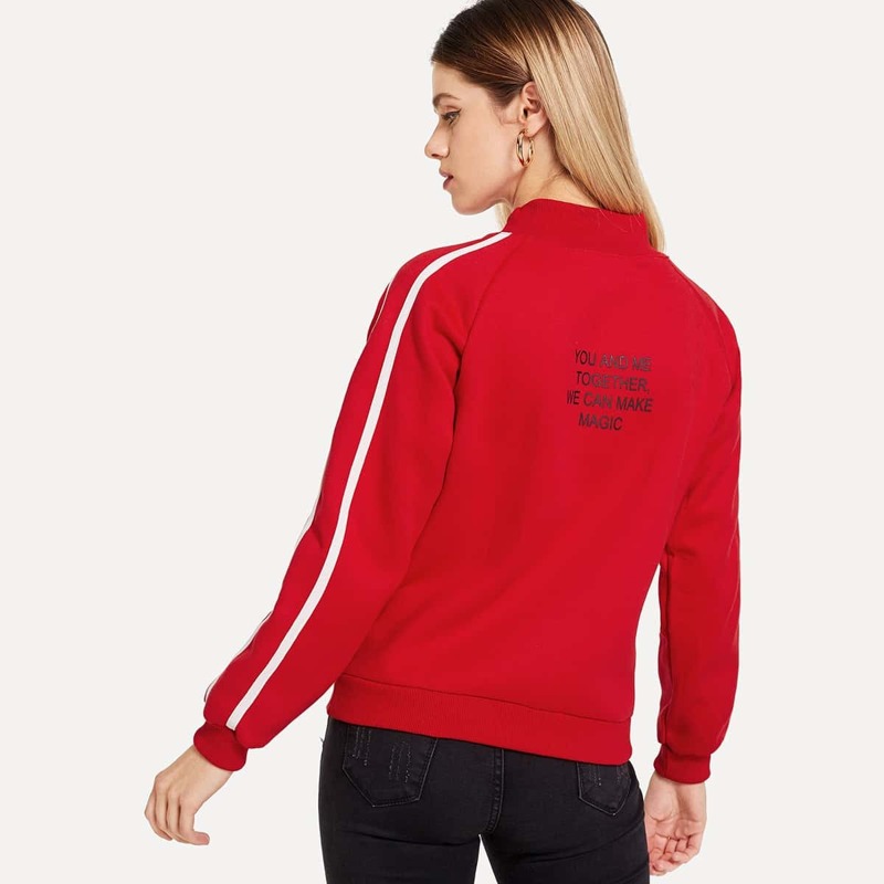Slogan Graphic Back Tape Panel Sweatshirt, Red