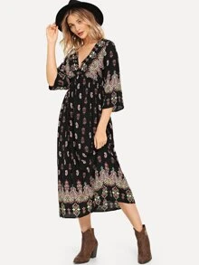 SHEIN Vestido midi con estampado floral - Multicolor - Ver 1