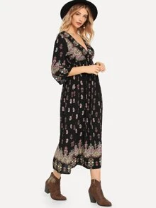 SHEIN Vestido midi con estampado floral - Multicolor - Ver 4