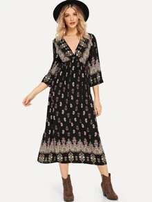 SHEIN Vestido midi con estampado floral - Multicolor - Ver 3