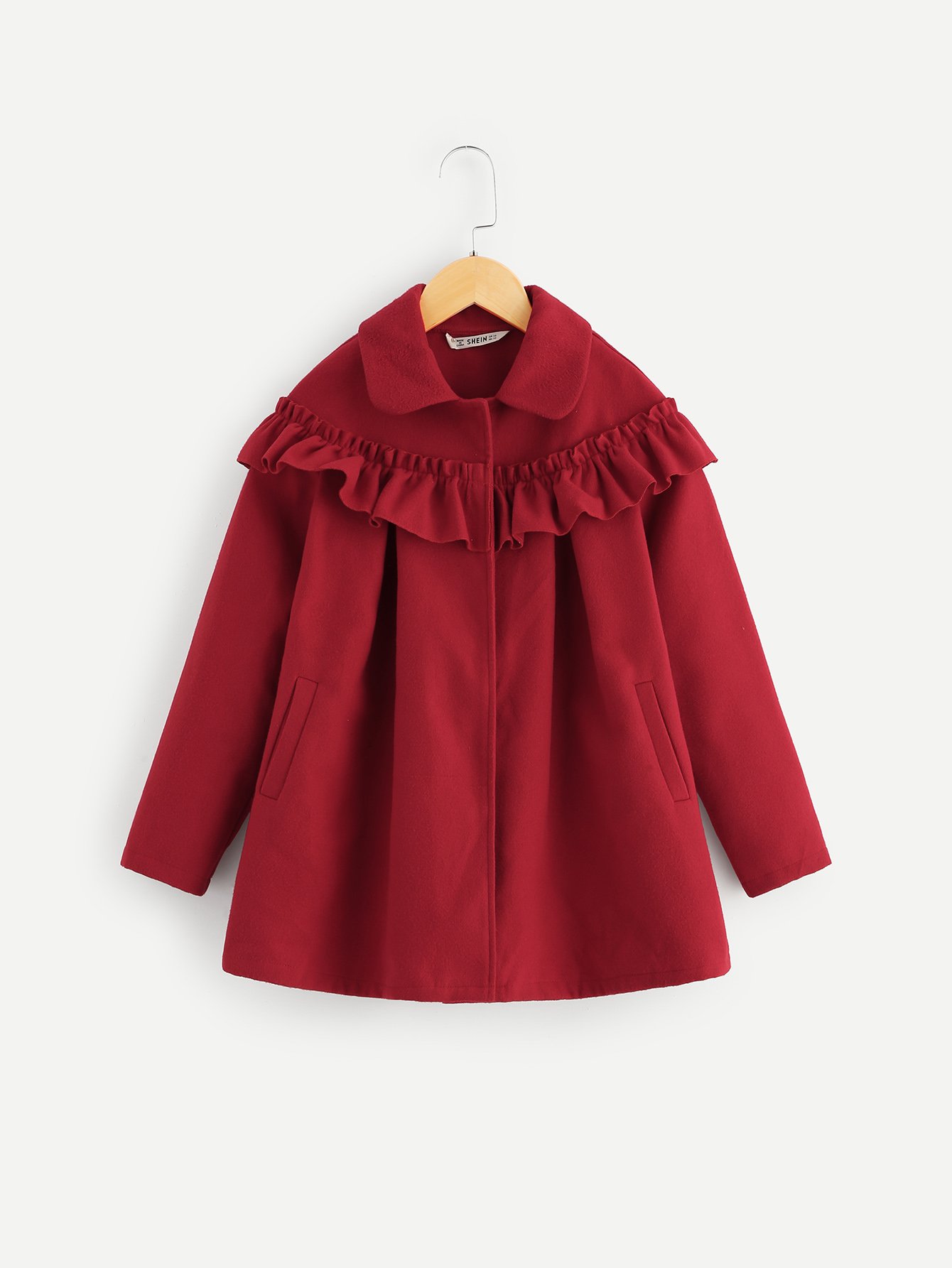 Girls Ruffle Trim Solid Coat SHEIN USA