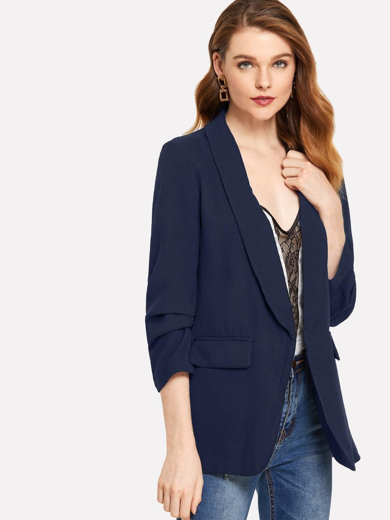 cheap gathered sleeve shawl collar blazer for sale australia