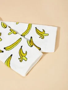 1pair Women's Cute & Fun Banana Cartoon Pattern Comfortable Mid-Calf Socks For Spring And Autumn - Multicolor - View 2