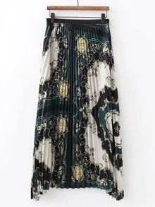 Scarf Print Pleated Skirt - Multicolor - View 2