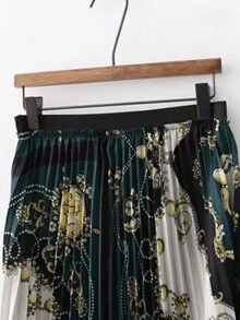 Scarf Print Pleated Skirt - Multicolor - View 3