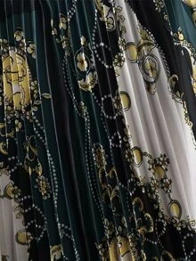 Scarf Print Pleated Skirt - Multicolor - View 4