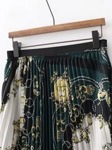 Scarf Print Pleated Skirt - Multicolor - View 5