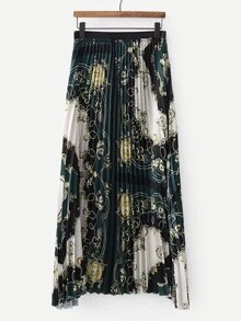 Scarf Print Pleated Skirt - Multicolor - View 1