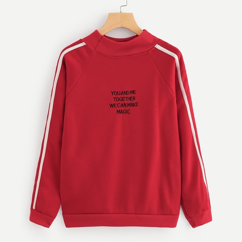 

Letter Embroidery Tape Panel Sweatshirt, Red