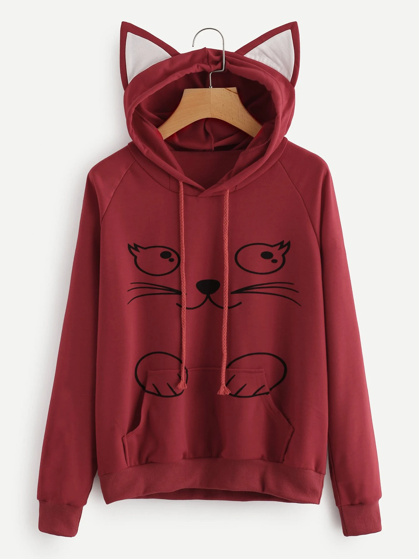 contrast cat ear cartoon print hoodie