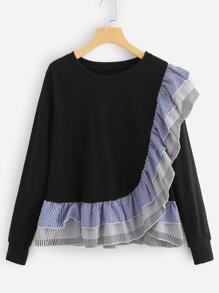 Ruffle Hem Striped Sweatshirt
