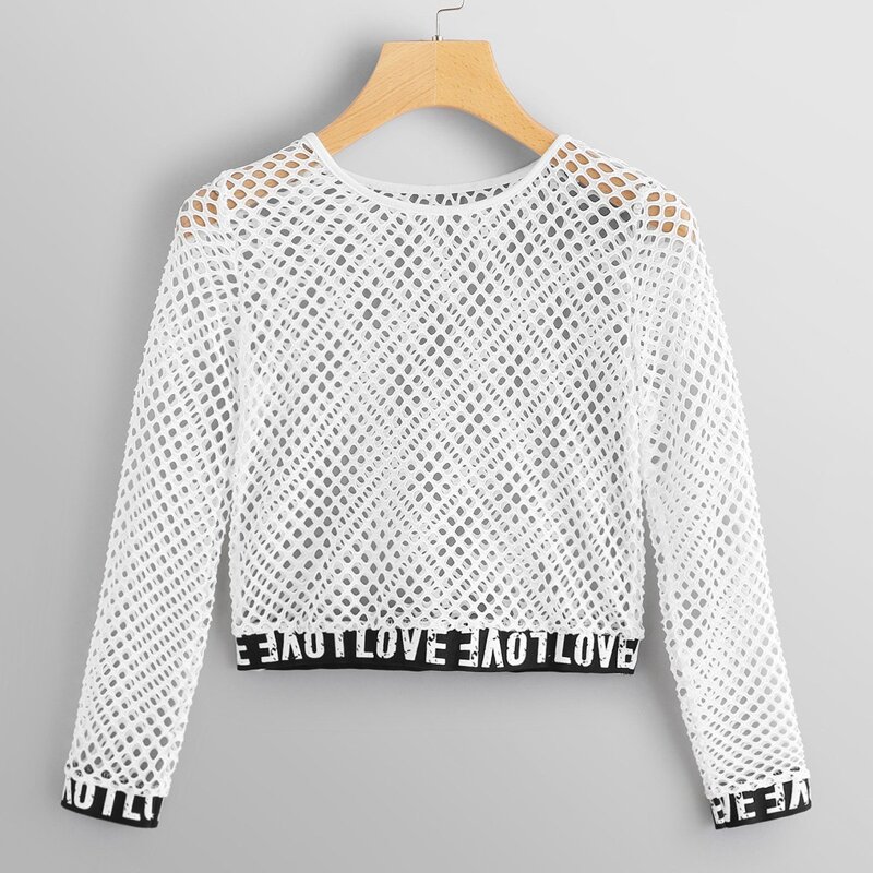 

Letter Print Hem Sheer Tee, White