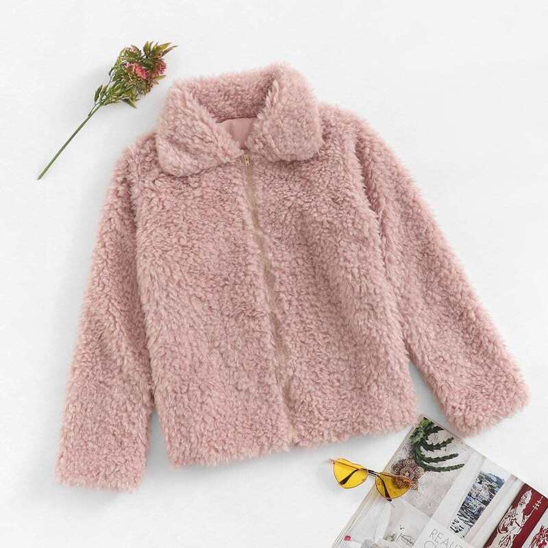 

Solid Teddy Jacket, Pink