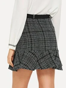SHEIN Flounce Hem Tweed Skirt - Multicolor - View 2