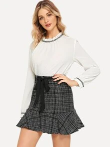 SHEIN Flounce Hem Tweed Skirt - Multicolor - View 3