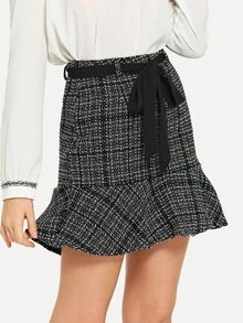 SHEIN Flounce Hem Tweed Skirt - Multicolor - View 4
