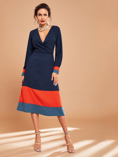 V-Neck Color Block Dress pictures