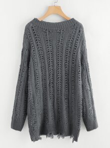 Plus Drop Shoulder Raw Hem Sweater