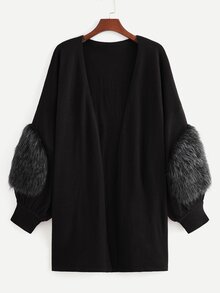 Plus Faux Fur Patched Open Front Cardigan