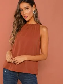 SHEIN Gathered Halter Neck Top - Burnt Orange - View 1