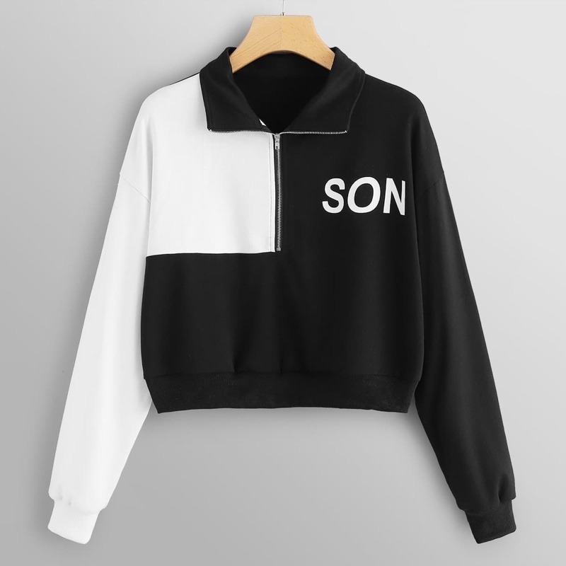 

Colorblock Quarter Zip Sweatshirt, Black and white