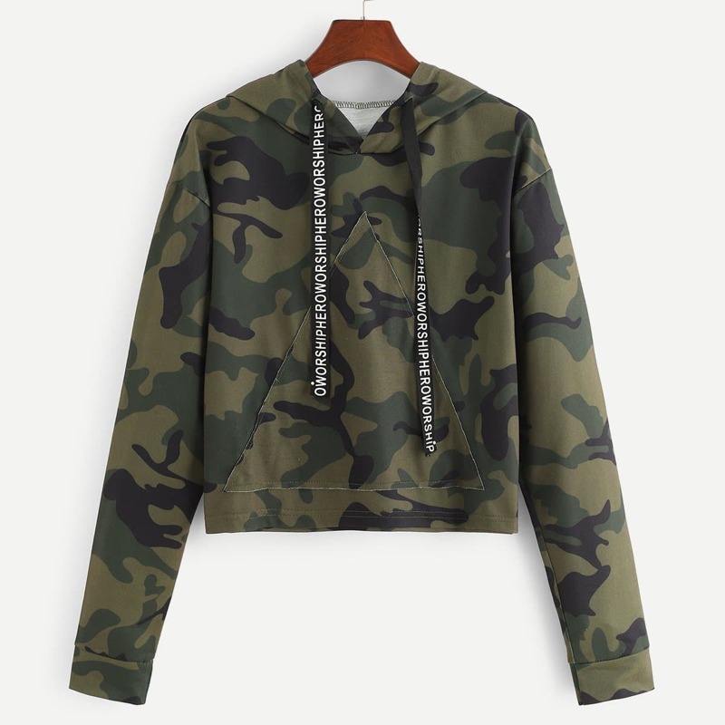 

Letter Tape Camo Print Hoodie, Multicolor