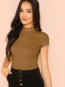 SHEIN Essnce 羅紋針織短款t恤 - 摩卡棕 - 查看 1