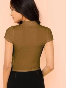 SHEIN Essnce 羅紋針織短款t恤 - 摩卡棕 - 查看 2