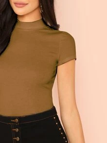 SHEIN Essnce 羅紋針織短款t恤 - 摩卡棕 - 查看 4