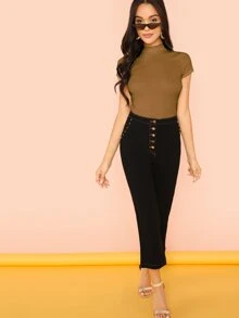 SHEIN Essnce 羅紋針織短款t恤 - 摩卡棕 - 查看 5